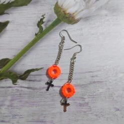 Delicate Earrings With Micro Crucifix, Religious Elegant Jewelry For Mother, Gender Neutral Bijouterie Gift, Christmas Surprise For Woman