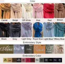 Personalized Embroidered Name Scarf, Custom Initial Monogrammed Logo Shawl, Wedding Bridesmaid Pashmina, Christmas Gift For Her 21 Personalized Embroidered Name Scarf, Custom Initial Monogrammed Logo Shawl, Wedding Bridesmaid Pashmina, Christmas Gift For Her -Jewellery Soldes Boutique il fullxfull.5632309201 jgyz