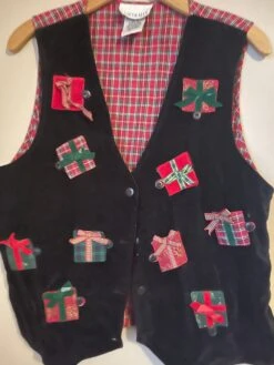 Vintage CHRISTMAS Vest Top Full Of PLAID & PRESENTS Bling Medium -Jewellery Soldes Boutique il fullxfull.5633611222 kq8u