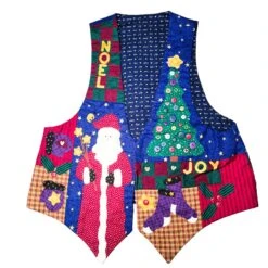VTG Handmade Christmas Vest Ugly Applique Santa Jingle Bell Kitschy L XL Women's