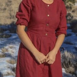 Linen Dress With Snaps, Linen Long Dress With Back Tie, DOWNEY, Christmas Gift For Her -Jewellery Soldes Boutique il fullxfull.5666861397 ll57