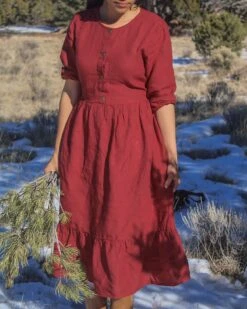 Linen Dress With Snaps, Linen Long Dress With Back Tie, DOWNEY, Christmas Gift For Her -Jewellery Soldes Boutique il fullxfull.5666861695 l2h3