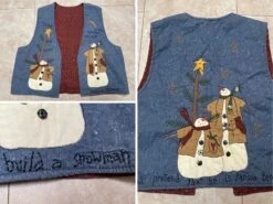 Vintage Christmas Vest Snowman Blue Red Build 90’s Women’s Large Made In USA