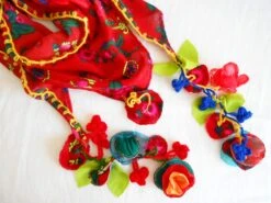 Red Cotton Scarf, Red Triangle Scarf, Turkish Ethnic Fabric, Flowering Accessories, Handmade Fabric, Women Accessories, Women Christmas Gift