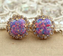 Opal Stud Earrings, Purple Stud Crystal Opal Earrings, Christmas Gift For Her, Purple Swarovski Crystal Earrings, Bridesmaids Earrings.