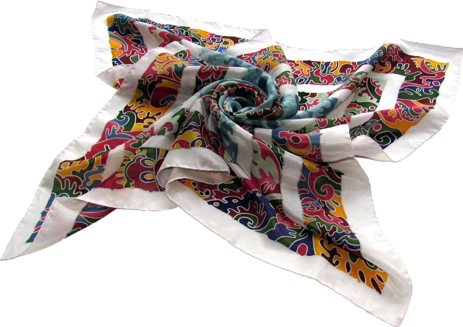 Square Silk Scarf Silk Horses. Hand Painted Silk Scarf. Orange, White, Magenta, Blue Painted Silk. Christmas Gift READY To SHIP 4 Square Silk Scarf Silk Horses. Hand Painted Silk Scarf. Orange, White, Magenta, Blue Painted Silk. Christmas Gift READY To SHIP - Image 2