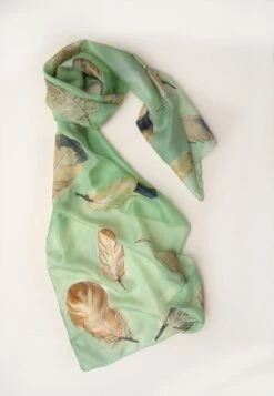 Hand Painted Silk Scarf Apple Green Feathers | Unique Handmade Gift For Woman | Birthday Gift For Her KD21 | Christmas Gift Woman | Birds -Jewellery Soldes Boutique il fullxfull.655065047 4l1q