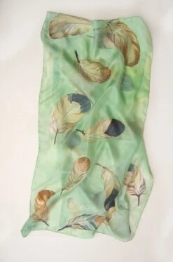 Hand Painted Silk Scarf Apple Green Feathers | Unique Handmade Gift For Woman | Birthday Gift For Her KD21 | Christmas Gift Woman | Birds -Jewellery Soldes Boutique il fullxfull.655065077 e133