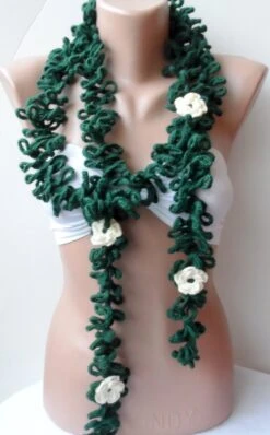Crochet Lariats Crocheted Scarf For Women Dark Green Lariats Scarflette Crochet Jewelry Elegant Scarves, Fashion Scarf Christmas Scarf -Jewellery Soldes Boutique il fullxfull.691786911 7bik