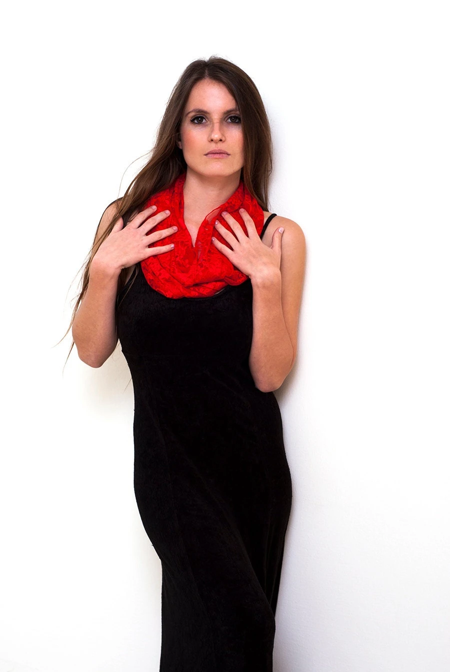 ON SALE- Red Shawl With 4 Wearing Ways- Shawl, Shrug, Crisscross Or Scarf. Christmas Gift For Mom, Lace Infinity Shawl Cover Up 4 ON SALE- Red Shawl With 4 Wearing Ways- Shawl, Shrug, Crisscross Or Scarf. Christmas Gift For Mom, Lace Infinity Shawl Cover Up - Image 2