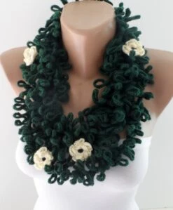Crochet Lariats Crocheted Scarf For Women Dark Green Lariats Scarflette Crochet Jewelry Elegant Scarves, Fashion Scarf Christmas Scarf -Jewellery Soldes Boutique il fullxfull.716647882 fxh4