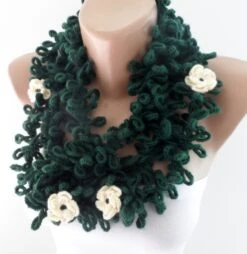 Crochet Lariats Crocheted Scarf For Women Dark Green Lariats Scarflette Crochet Jewelry Elegant Scarves, Fashion Scarf Christmas Scarf -Jewellery Soldes Boutique il fullxfull.716772455 bybo
