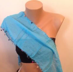 Blue Cotton Wood Beads Scarf, Cotton Scarf, Turquoise Scarves, Belt, Headband Scarf , Birthday Gifts, Christmas Gifts, Gift For Friends, -Jewellery Soldes Boutique il fullxfull.728423405 84o1