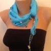 Blue Cotton Wood Beads Scarf, Cotton Scarf, Turquoise Scarves, Belt, Headband Scarf , Birthday Gifts, Christmas Gifts, Gift For Friends,