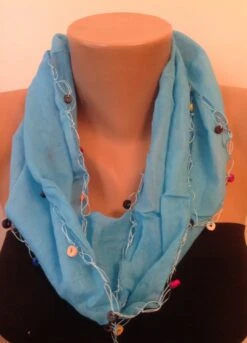Blue Cotton Wood Beads Scarf, Cotton Scarf, Turquoise Scarves, Belt, Headband Scarf , Birthday Gifts, Christmas Gifts, Gift For Friends, -Jewellery Soldes Boutique il fullxfull.728423433 ehhw