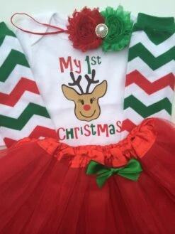 TODDLER-Baby Girl 1st Christmas Outfit - Baby Girl Christmas Photo Outfit - Personalized Christmas Baby Outfit - WITH TUTU