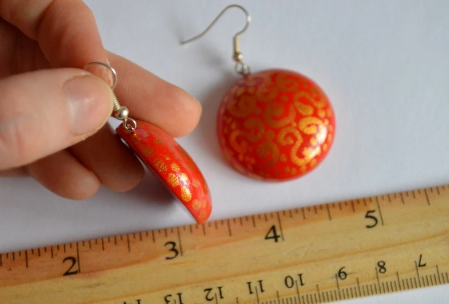 Red Earrings Handpainted Christmas Gift For Women, Red And Gold Jewelry Ethnic Earrings Handmade Jewelry Wood Dangling Earrings Gift For Her 6 Red Earrings Handpainted Christmas Gift For Women, Red And Gold Jewelry Ethnic Earrings Handmade Jewelry Wood Dangling Earrings Gift For Her - Image 4