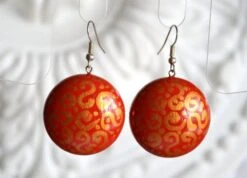 Red Earrings Handpainted Christmas Gift For Women, Red And Gold Jewelry Ethnic Earrings Handmade Jewelry Wood Dangling Earrings Gift For Her