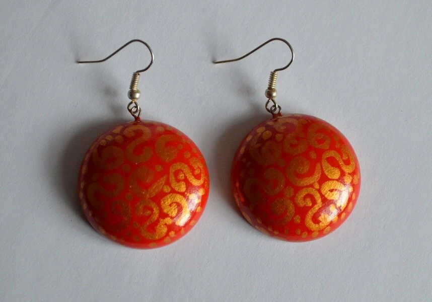 Red Earrings Handpainted Christmas Gift For Women, Red And Gold Jewelry Ethnic Earrings Handmade Jewelry Wood Dangling Earrings Gift For Her 5 Red Earrings Handpainted Christmas Gift For Women, Red And Gold Jewelry Ethnic Earrings Handmade Jewelry Wood Dangling Earrings Gift For Her - Image 3