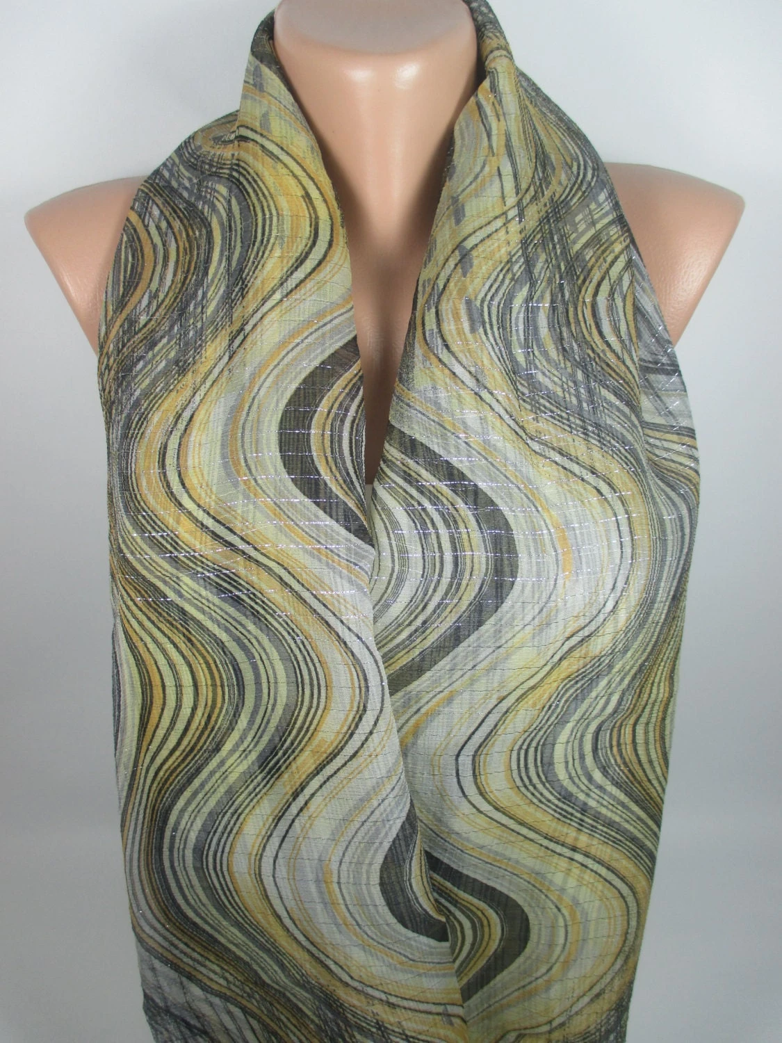 Yellow Gray Sparkly Scarf Shimmer Sparkle Scarf Unique Gift For Women Lightweight Infinity Scarf Women Scarf Christmas Gift For Her For Mom 5 Yellow Gray Sparkly Scarf Shimmer Sparkle Scarf Unique Gift For Women Lightweight Infinity Scarf Women Scarf Christmas Gift For Her For Mom - Image 3
