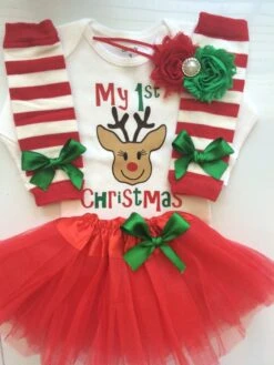 Baby Girl 1st Christmas Outfit - Newborn And 3 Month My First Christmas Outfit- 4 Piece Newborn Outfit
