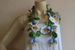 Bell Crochet Scarf- Flower Lariat Necklace Scarf- Ladybug Scarf- Jewelry Scarf-Blue Bell And White Daisy Scarf-christmas Gift -Jewellery Soldes Boutique il fullxfull.802617359 1iiu