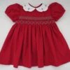 Adorable Red And White Christmas Dress For Baby Girl. Hand Smocked And Holly Embroidery. Short Sleeve. -Jewellery Soldes Boutique il fullxfull.815187900 hwqe