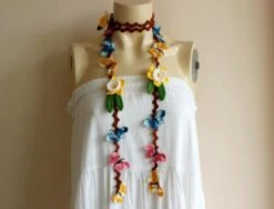 Butterfly Crochet Scarf- Flower Lariat Scarf- Jewelry Scarf-Daffodil/Jonquil/Narcissus Scarf-christmas Gift