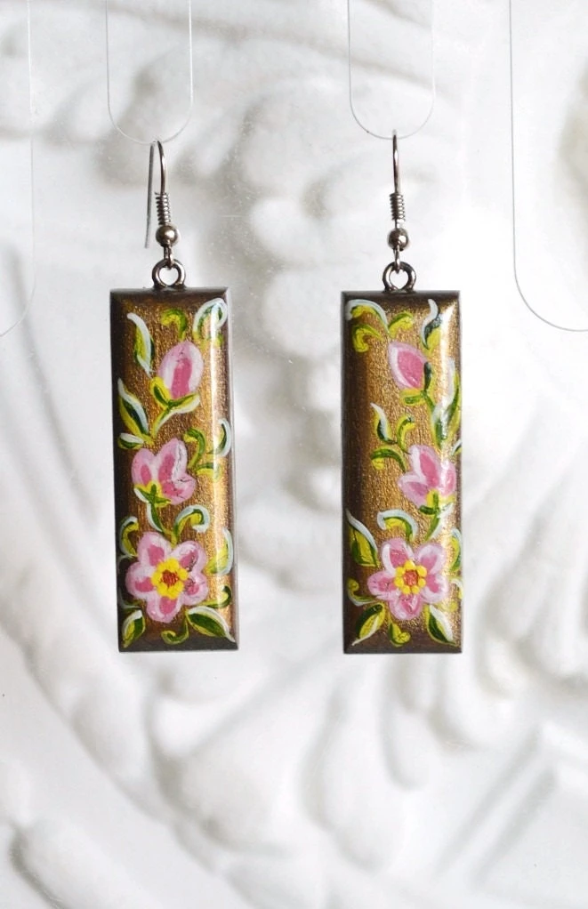 Long Earrings Christmas Women Gift Ideas, Gift For Her Handmade Ethnic Earings Wooden Rustic Jewelry Hand Painted Wood Art Painting Earrings 4 Long Earrings Christmas Women Gift Ideas, Gift For Her Handmade Ethnic Earings Wooden Rustic Jewelry Hand Painted Wood Art Painting Earrings - Image 2