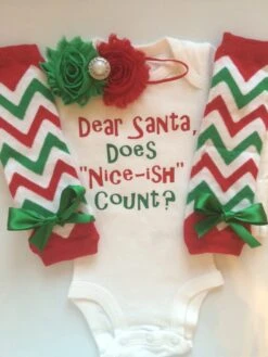 INFANT Girl Christmas Outfit - Baby Christmas Photo Outfit - Funny Christmas Outfit - "dear Santa Does "nice-ish" Count?"