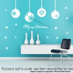 Christmas Tree Baubles Wall Sticker, Snowflake Wall Decals, Merry Christmas Decorations, Xmas Shop Window Décor D1