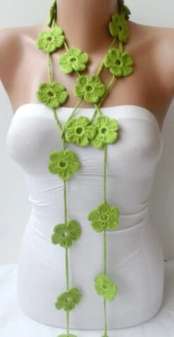 Flower Lariats In Green Long Neck Scarf Crochet Flower Scarf Green Lariat Summer Neckscarf Crochet Jewelry Braidsmaid Gifts Christmas Lariat -Jewellery Soldes Boutique il fullxfull.855214247 ety7