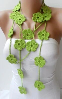 Flower Lariats In Green Long Neck Scarf Crochet Flower Scarf Green Lariat Summer Neckscarf Crochet Jewelry Braidsmaid Gifts Christmas Lariat -Jewellery Soldes Boutique il fullxfull.855214625 pdo9