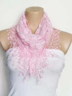 Pink Lace Scarf With Fringe Shawl Scarf Bridal Accessories Bridesmaids Long Wedding Scarf Women Fashion Accessories Christmas Gift For Her