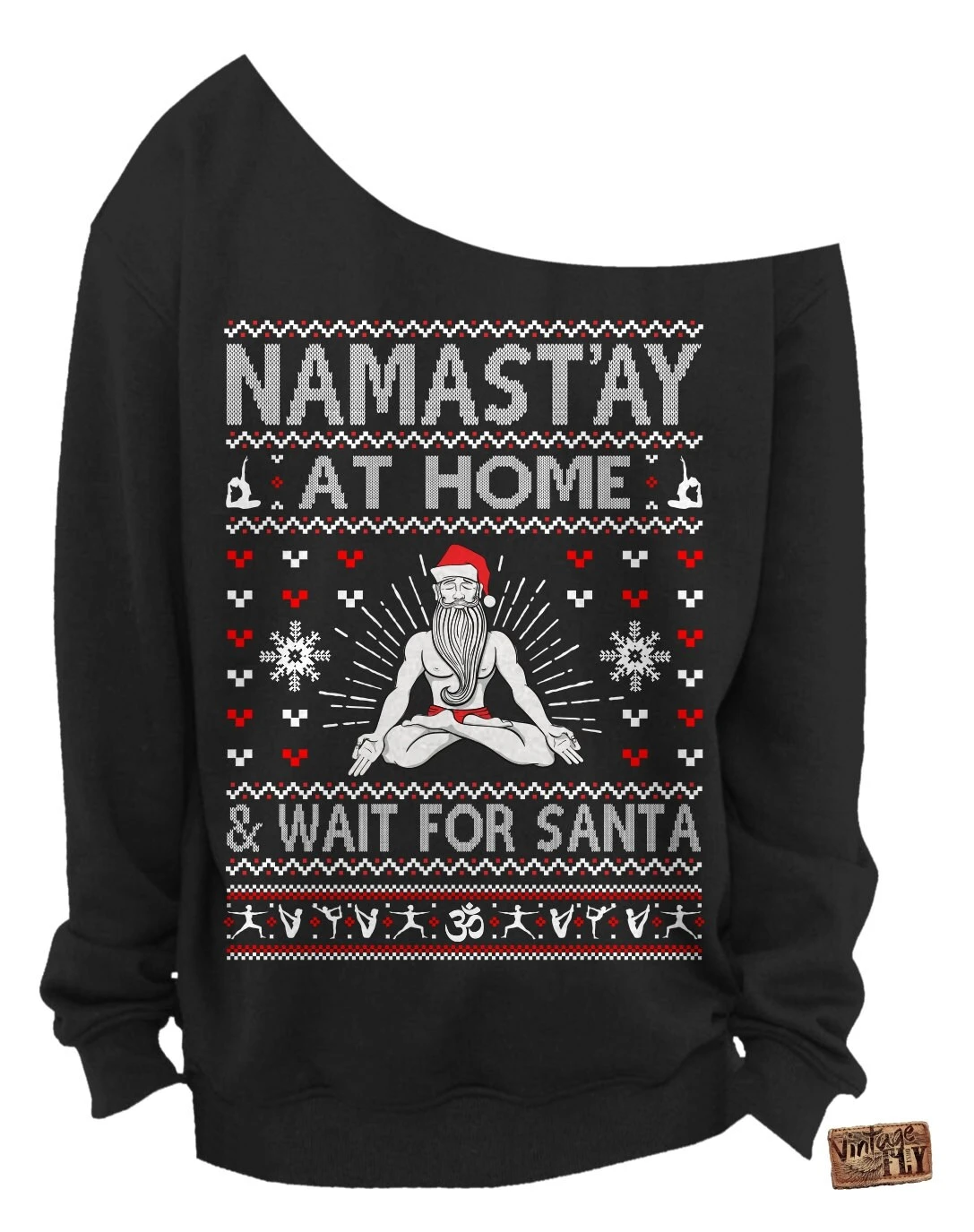 UGLY CHRISTMAS SWEATER - Namastay At Home & Wait For Santa - Yoga - Ohm - Ladies Slouchy Sweatshirt - Off The Shoulder - S,m,l,xl, Xxl, 3xl 4 UGLY CHRISTMAS SWEATER - Namastay At Home & Wait For Santa - Yoga - Ohm - Ladies Slouchy Sweatshirt - Off The Shoulder - S,m,l,xl, Xxl, 3xl - Image 2