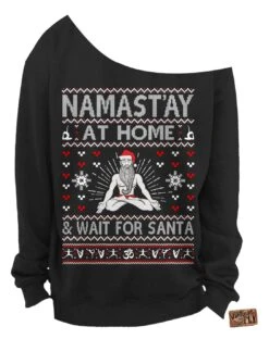 TACKY CHRISTMAS SWEATER - Namastay At Home & Wait For Santa - Yoga - Ohm - Ladies Slouchy Sweatshirt - Off The Shoulder - S,m,l,xl, Xxl, 3xl -Jewellery Soldes Boutique il fullxfull.865549556 i2mn