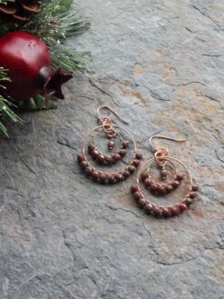 Olive Green Beaded Hoops - Wire Wrapped Hoop Earrings In Green And Red Picasso Czech Glass - Christmas Earrings - Festive Holiday -Jewellery Soldes Boutique il fullxfull.866538907 royl