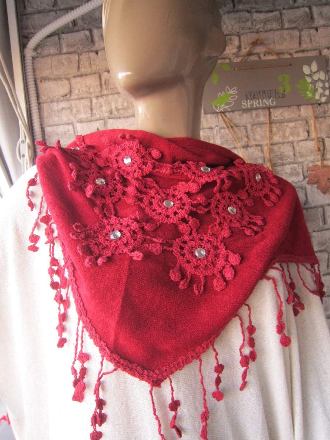 Christmas Gift/ Red Shawl Scarf, Vomen Scarf, Scarvrs, Fall Fashion, Accessories 7 Christmas Gift/ Red Shawl Scarf, Vomen Scarf, Scarvrs, Fall Fashion, Accessories - Image 5