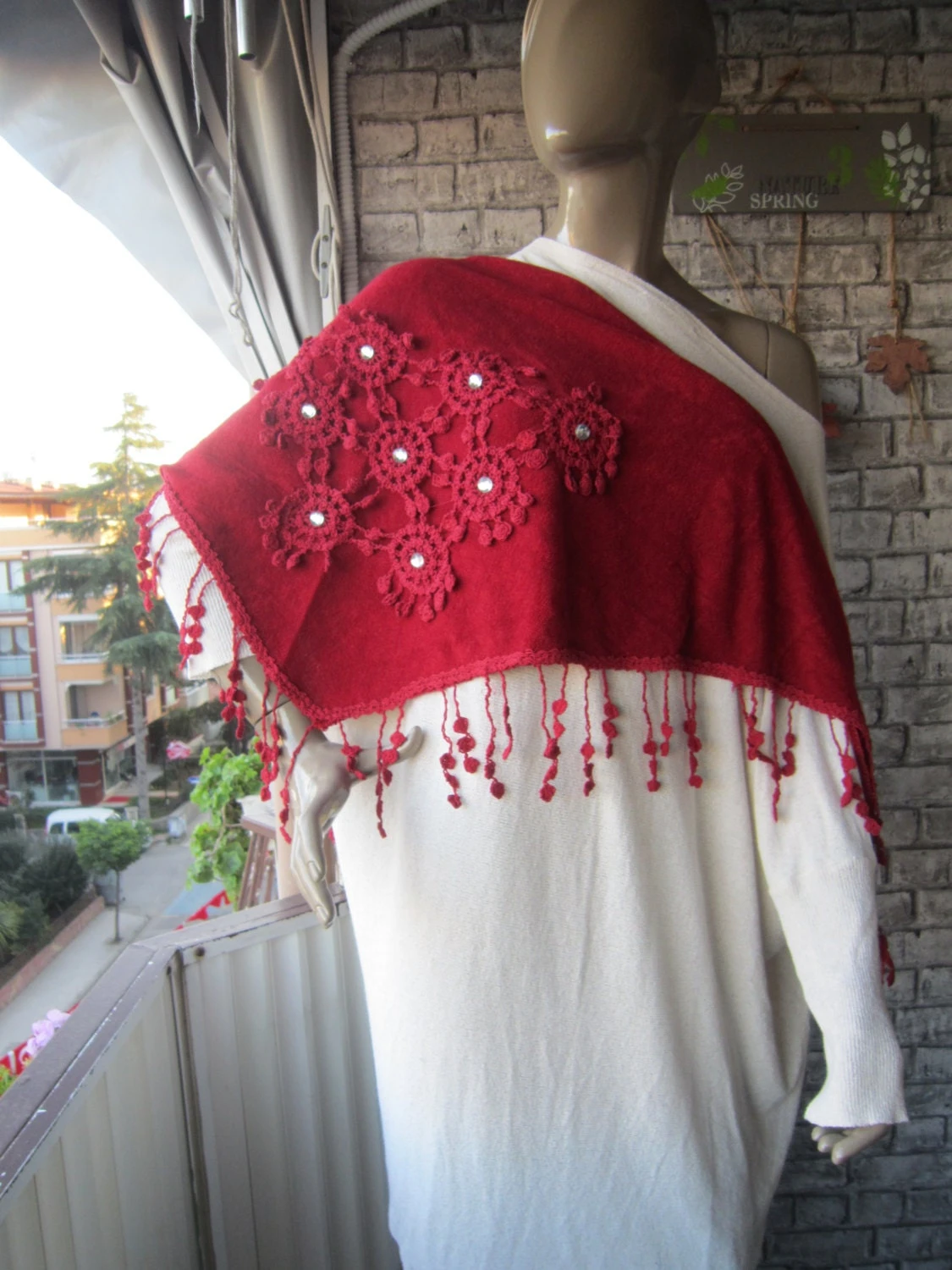 Christmas Gift/ Red Shawl Scarf, Vomen Scarf, Scarvrs, Fall Fashion, Accessories 5 Christmas Gift/ Red Shawl Scarf, Vomen Scarf, Scarvrs, Fall Fashion, Accessories - Image 3