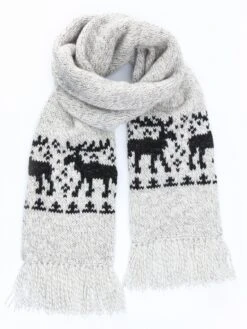 Christmas Wool Scarf, White Melange Scarf, Scarf With Deer, Christmas Idea, Christmas Present, Pure Wool Knitted Scarf, Scandi Unisex Scarf -Jewellery Soldes Boutique il fullxfull.870765246 kw2f