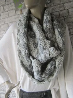 Dark Grey And Grey Crochet Infinity Women Scarf, Christmas Gift Womens Scarf, Cowl Infinity Scarf, EXPRESS SHIPPING