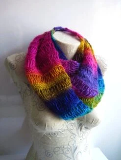 Handmade Rainbow Knitted Scarf/Infinity Scarf/Christmas Gift Ideas/Scarf For Her/scarf For Women Handmade/Knitted Gifts/infinity Scarf Knit