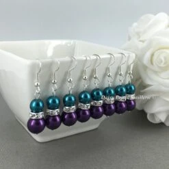 Dark Purple And Teal Earrings, Gift For Her, Bridesmaid, Maid Of Honor, Bridal Gift, Wedding, Budget Jewelry, Christmas Gift, Birthday, Prom -Jewellery Soldes Boutique il fullxfull.924642789 t6yv