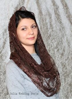 Gift For Christmas Brown Veil Brown Lace Scarf Chapel Mantilla Veil For Mass Catholic Chapel Head Covering Chapel Veil -Jewellery Soldes Boutique il fullxfull.927183490 s8kg