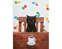Funny Black Cat Art Print, Cat Lover Christmas Gift, Cute Grumpy Black Cat With Coffee, Whimsical Cat Print Kitchen Wall Décor, Birthday Cat -Jewellery Soldes Boutique il fullxfull.954748626 qo7a