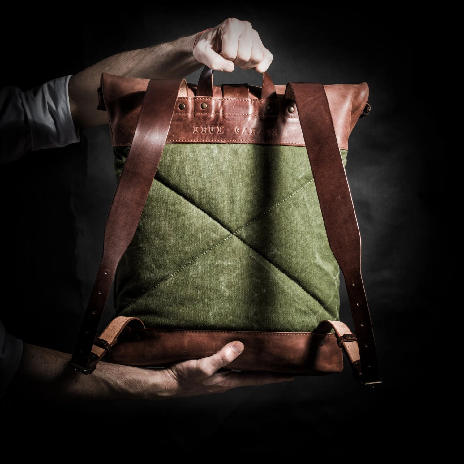 Canvas And Leather Backpack Roll Top Backpack For Man Leather Purse For Man Christmas Gift 7 Canvas And Leather Backpack Roll Top Backpack For Man Leather Purse For Man Christmas Gift - Image 5