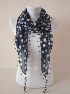 Chiffon Scarf, Beaded Scarf, Polka Dot Scarf, Turkish Scarf, Crochet Scarf, Headband Hair Wrap, Christmas Gifts, Mothers Day Gift