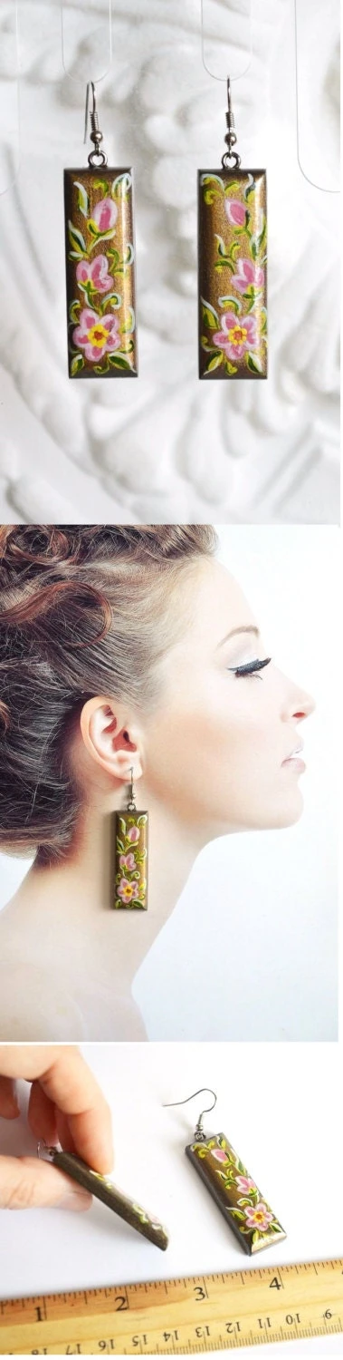 Long Earrings Christmas Women Gift Ideas, Gift For Her Handmade Ethnic Earings Wooden Rustic Jewelry Hand Painted Wood Art Painting Earrings 7 Long Earrings Christmas Women Gift Ideas, Gift For Her Handmade Ethnic Earings Wooden Rustic Jewelry Hand Painted Wood Art Painting Earrings - Image 5